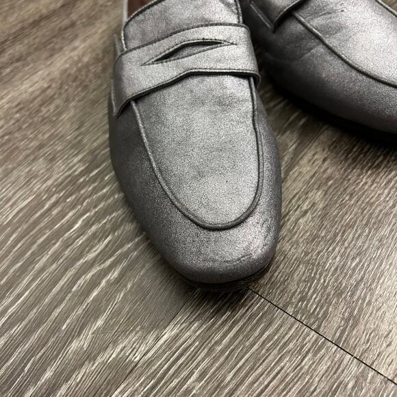 EUC Bougeotte Metallic Silver Leather Mule Loafers Size 41 Italy Slip-On Flats - Picture 4 of 16